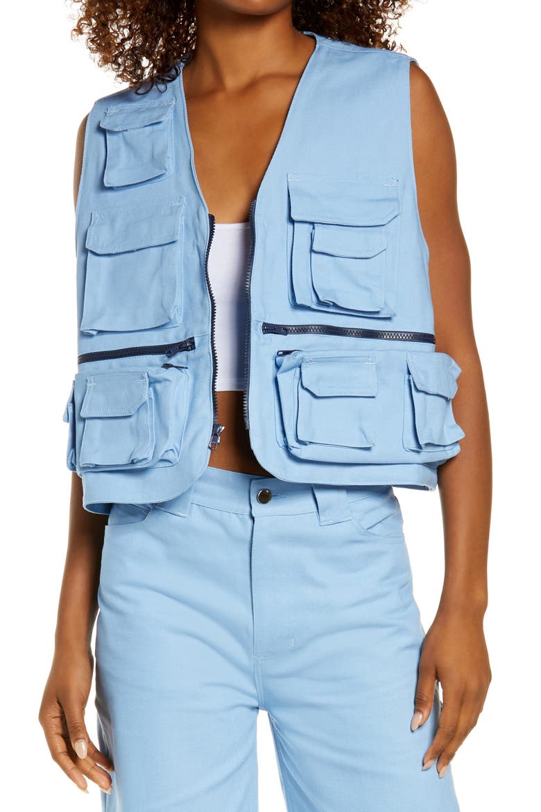 Oversize Canvas Utility Vest, Main, color, SKY