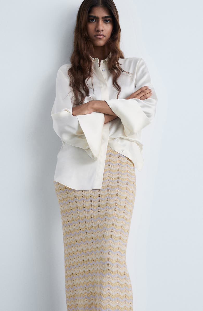 MANGO Openwork Metallic Sweater Skirt, Alternate, color,