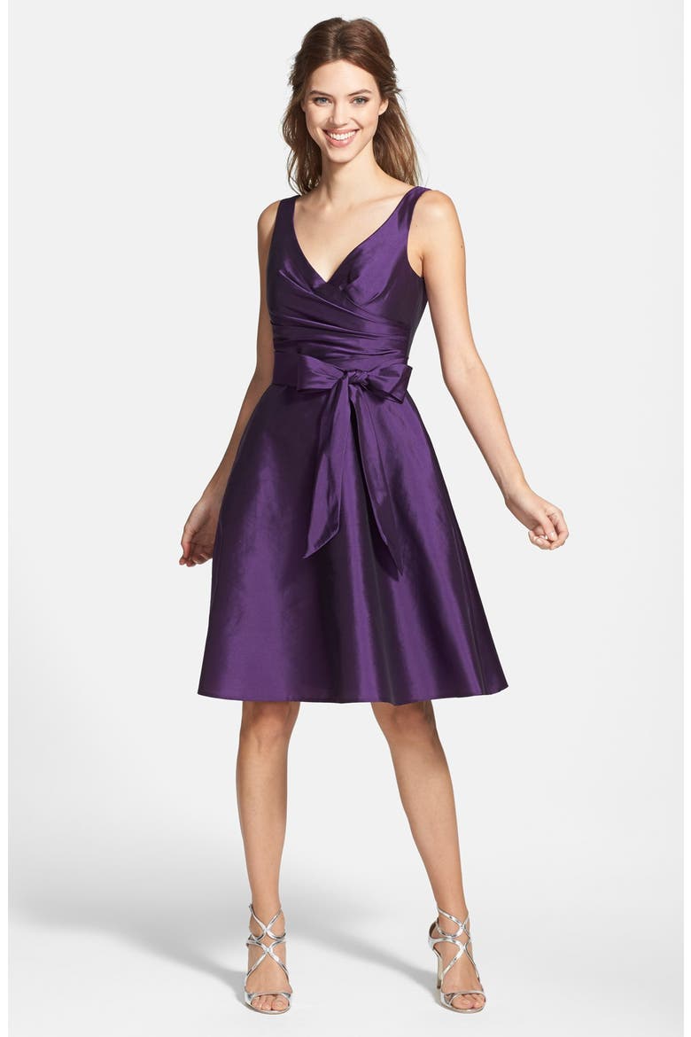 Peau de Soie Fit & Flare Dress, Alternate, color, MIDNIGHT