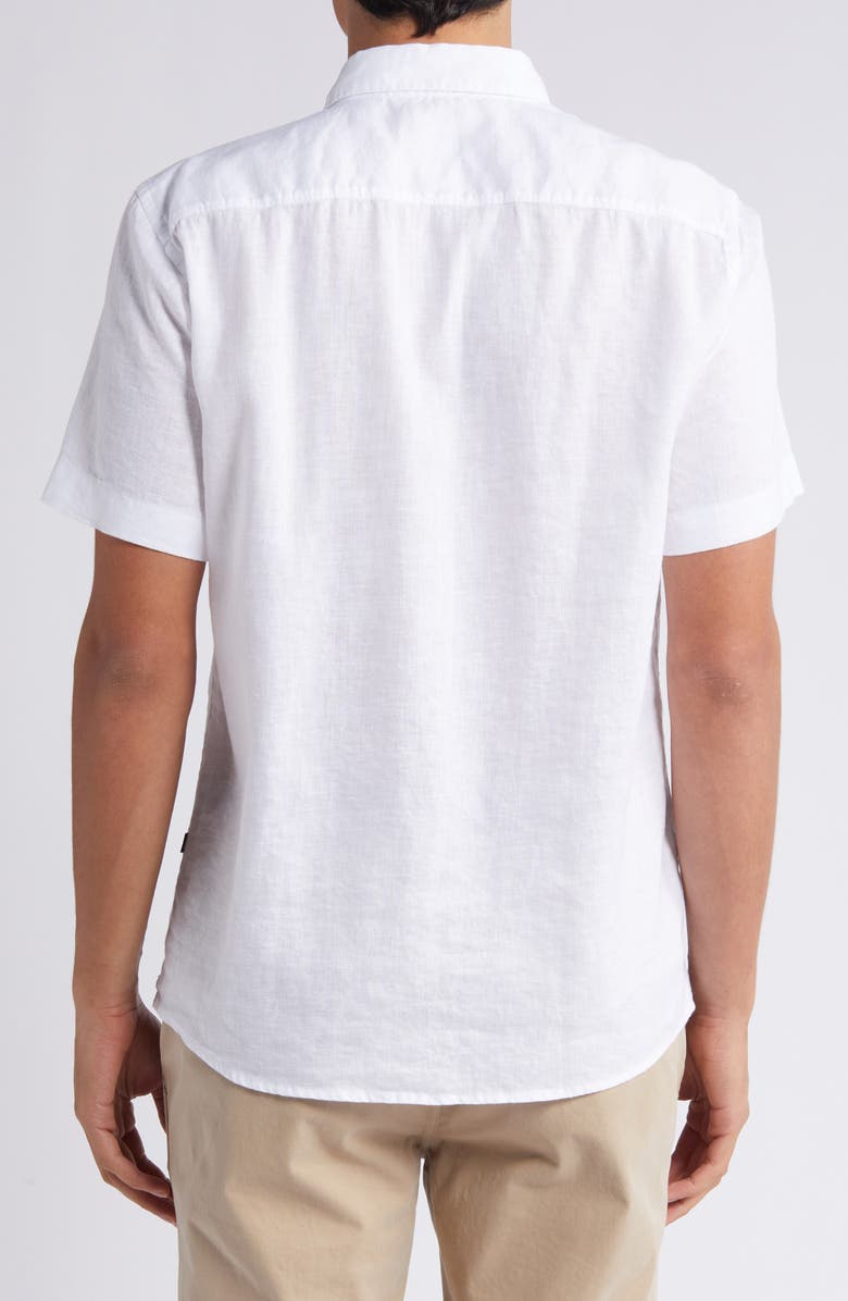 BOSS Roan Short Sleeve Stretch Linen Blend Button-Up Shirt, Alternate, color, Wht