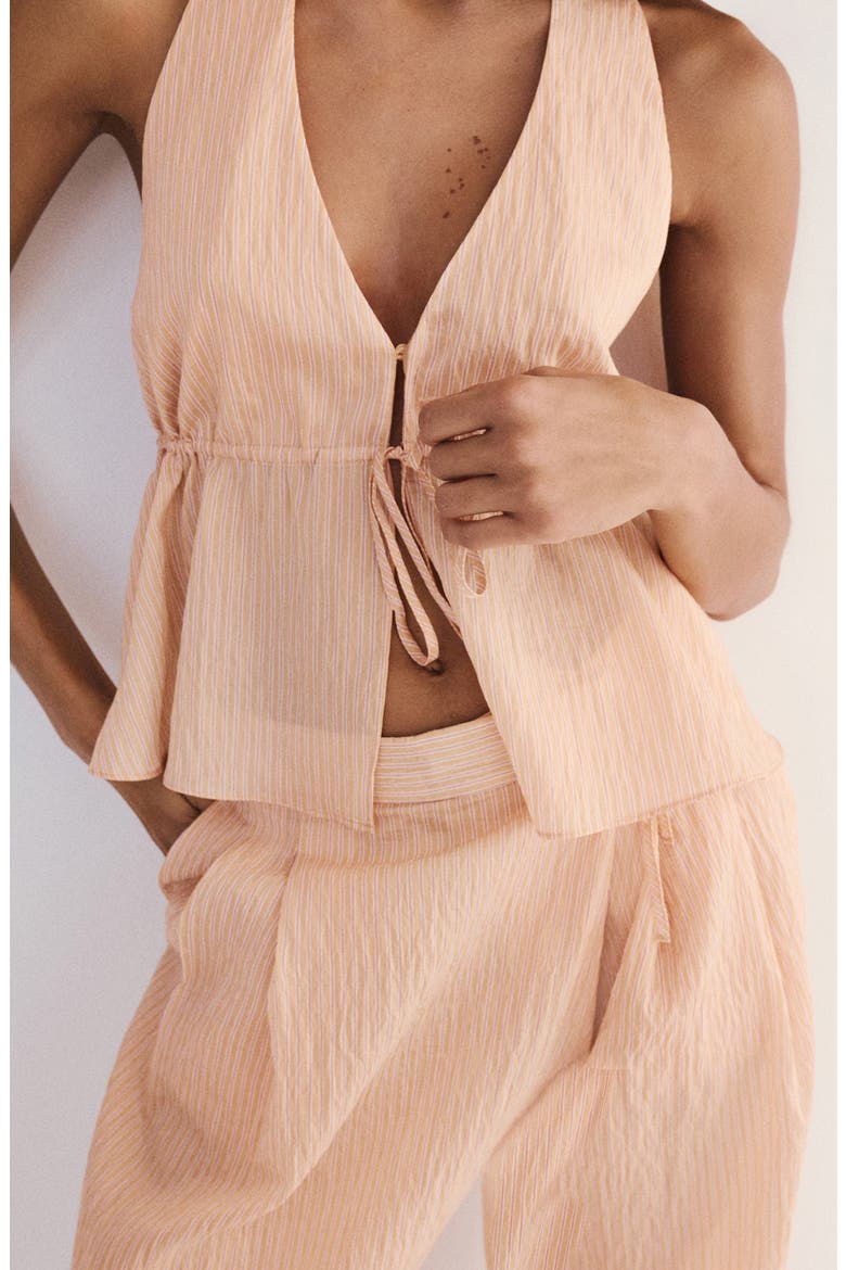 Stripe Tie Front Halter Top, Alternate, color, ORANGE