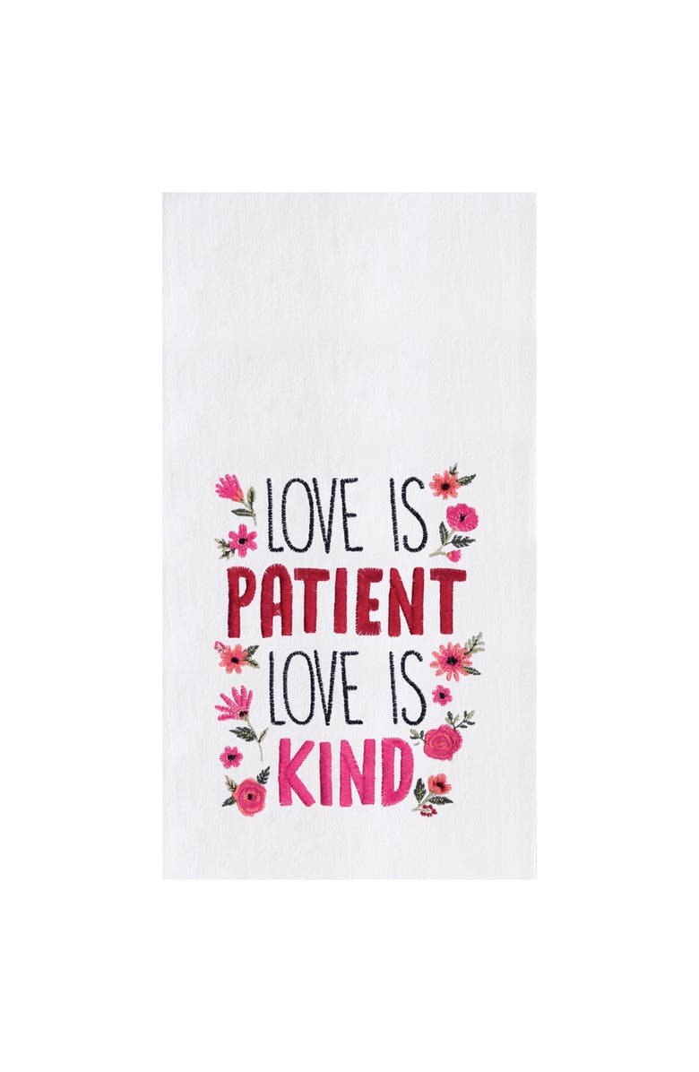 C&F Home "Love Is Patient & Kind" Flowers Embroidered 100% Cotton Flour Sack Dishtowel, Main, color, Red