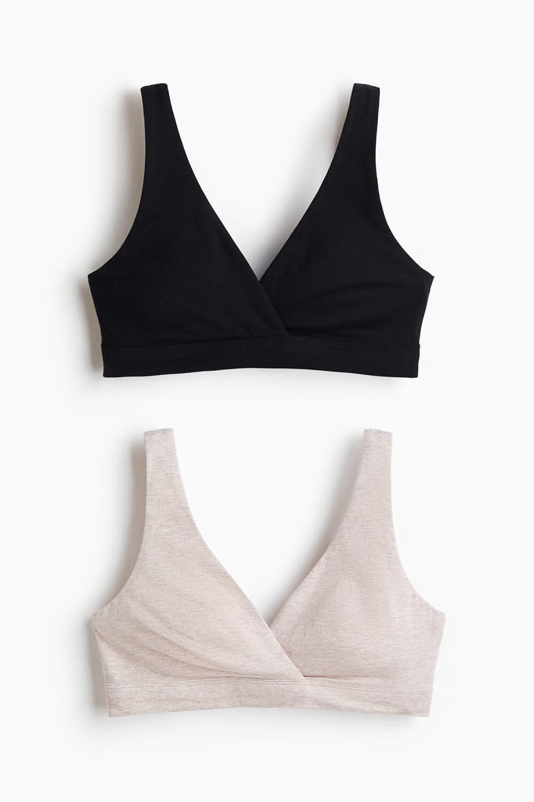 Mama 2-Pack Cotton Nursing Bras, Alternate, color, Light beige melange/black
