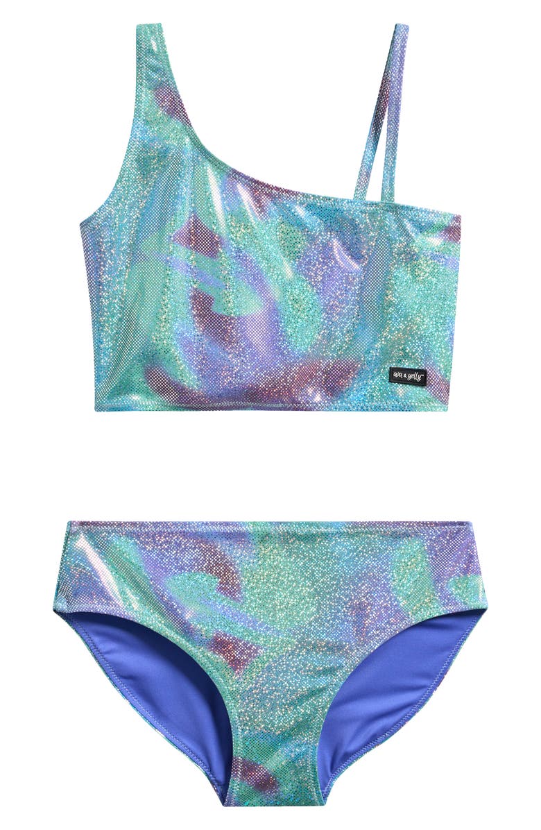Ava & Yelly Kids' Metallic Two-Piece Swimsuit, Main, color, Turquoise Multi