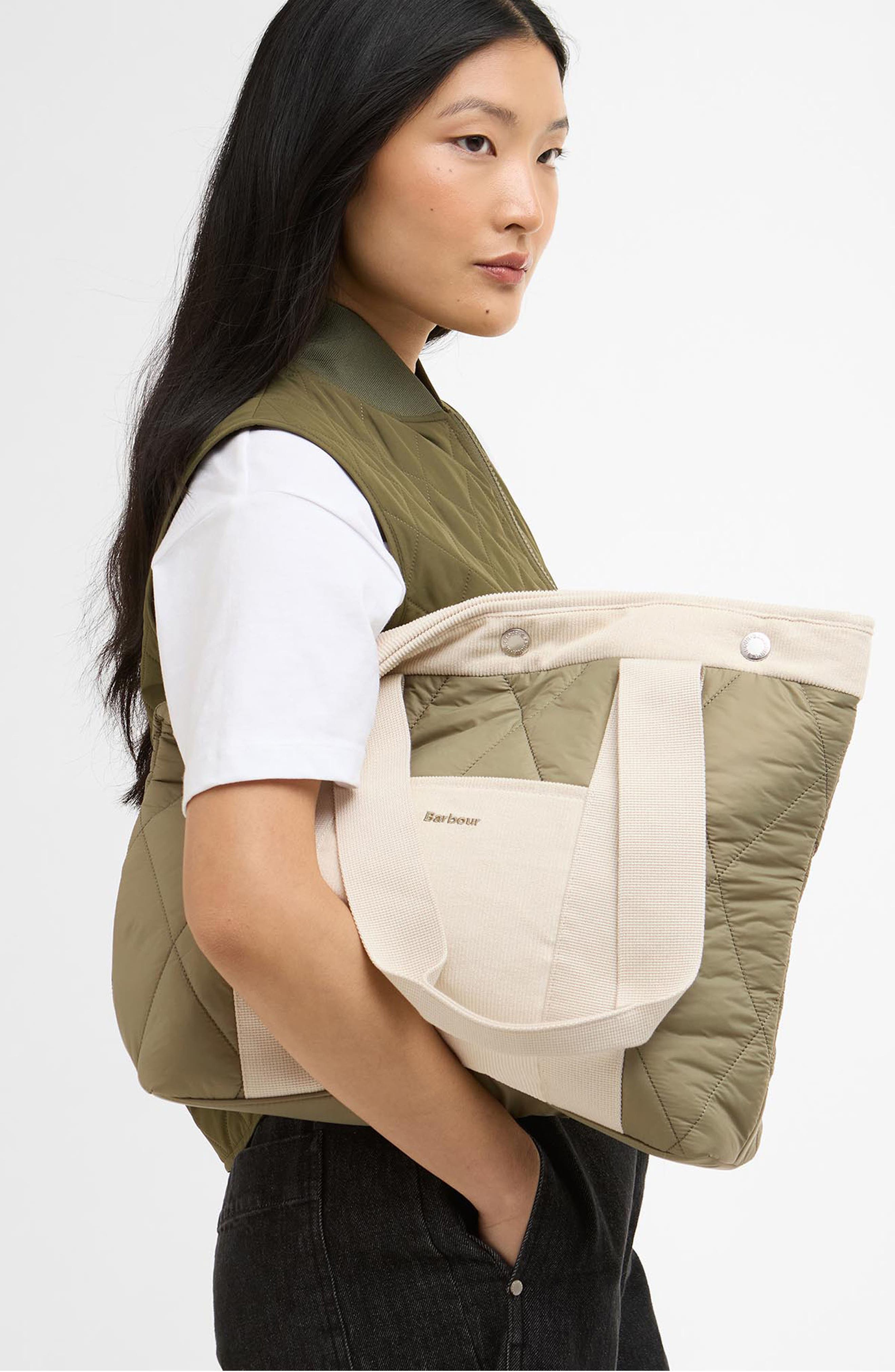 Barbour Healy Mixed Media Tote, Alternate, color, Bleached Olive