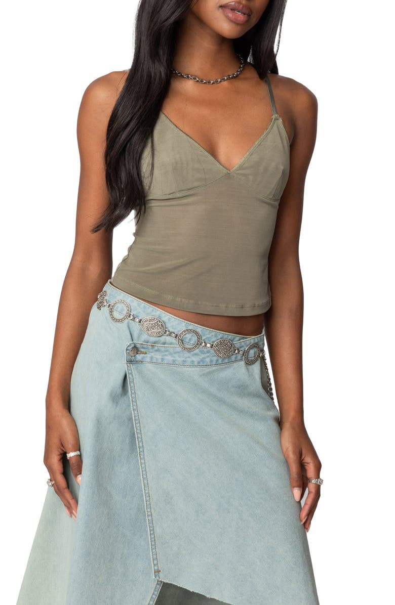 EDIKTED Blake Mesh Camisole, Alternate, color, Green