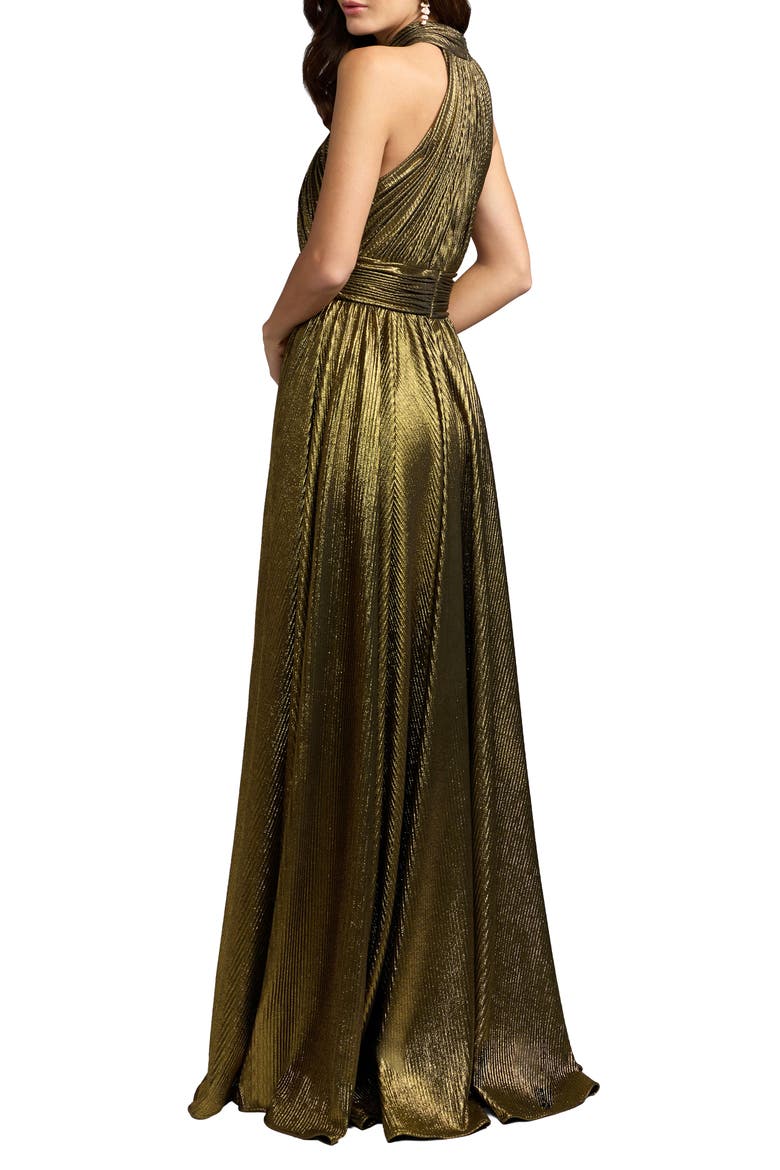 Metallic Pleated Mock Neck Gown, Alternate, color, Gold