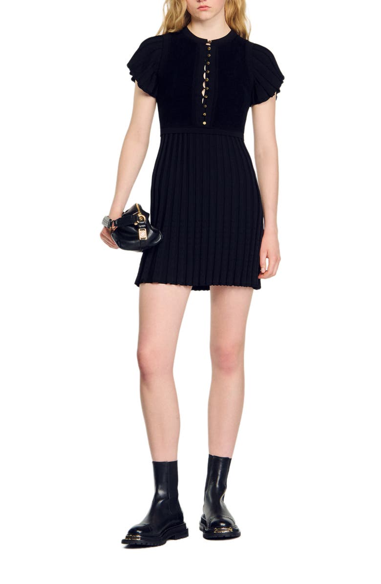 SANDRO Pleated knit dress, Alternate, color, 