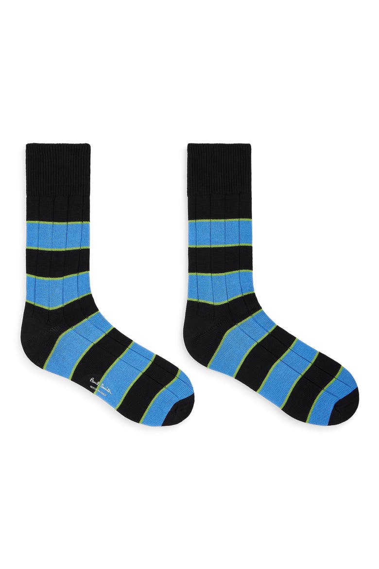 Stripe Rib Cotton Blend Dress Socks, Alternate, color, BLACK