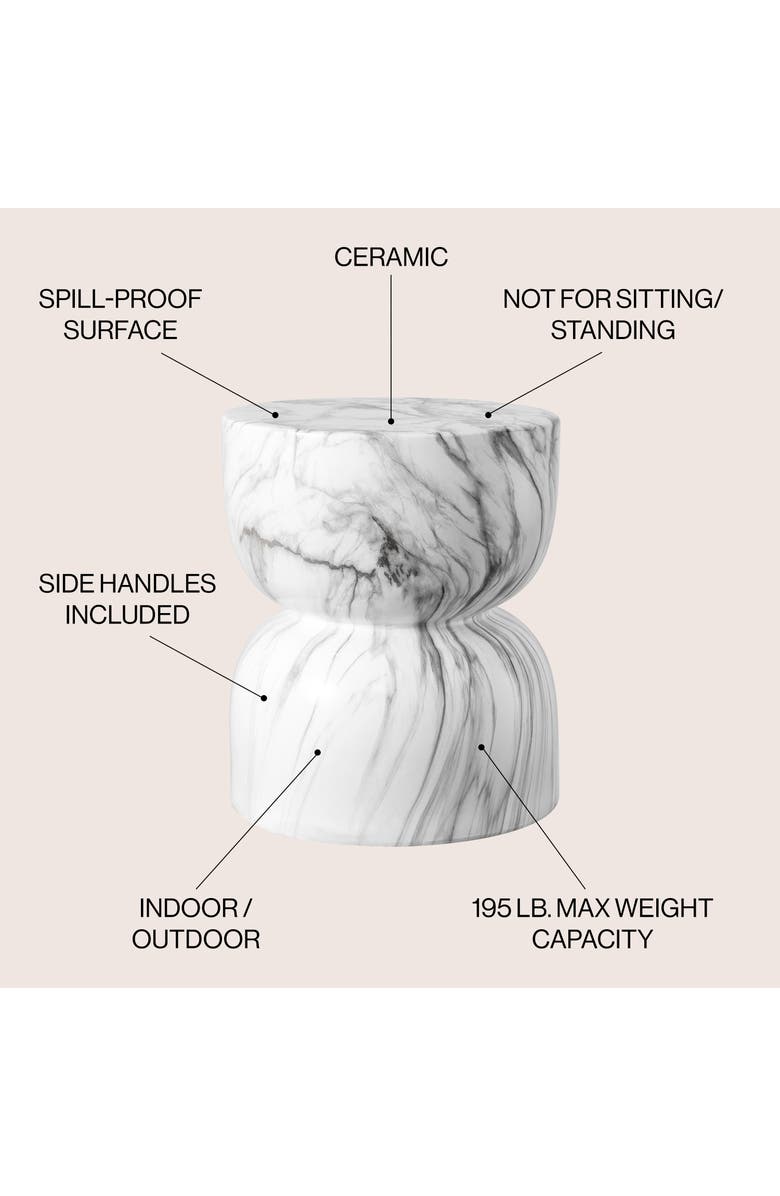 JONATHAN Y Zakhai 14.75" Contemporary Modern Marble Glaze Drum Indoor/Outdoor Garden Stool, Alternate, color, White/Gray