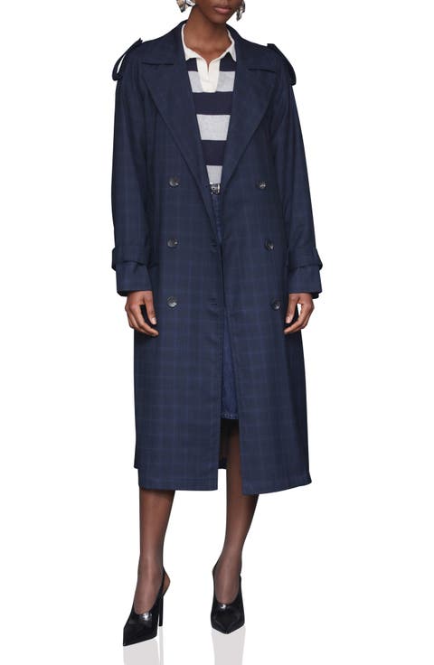 Plaid Double Breasted Belted Trench Coat