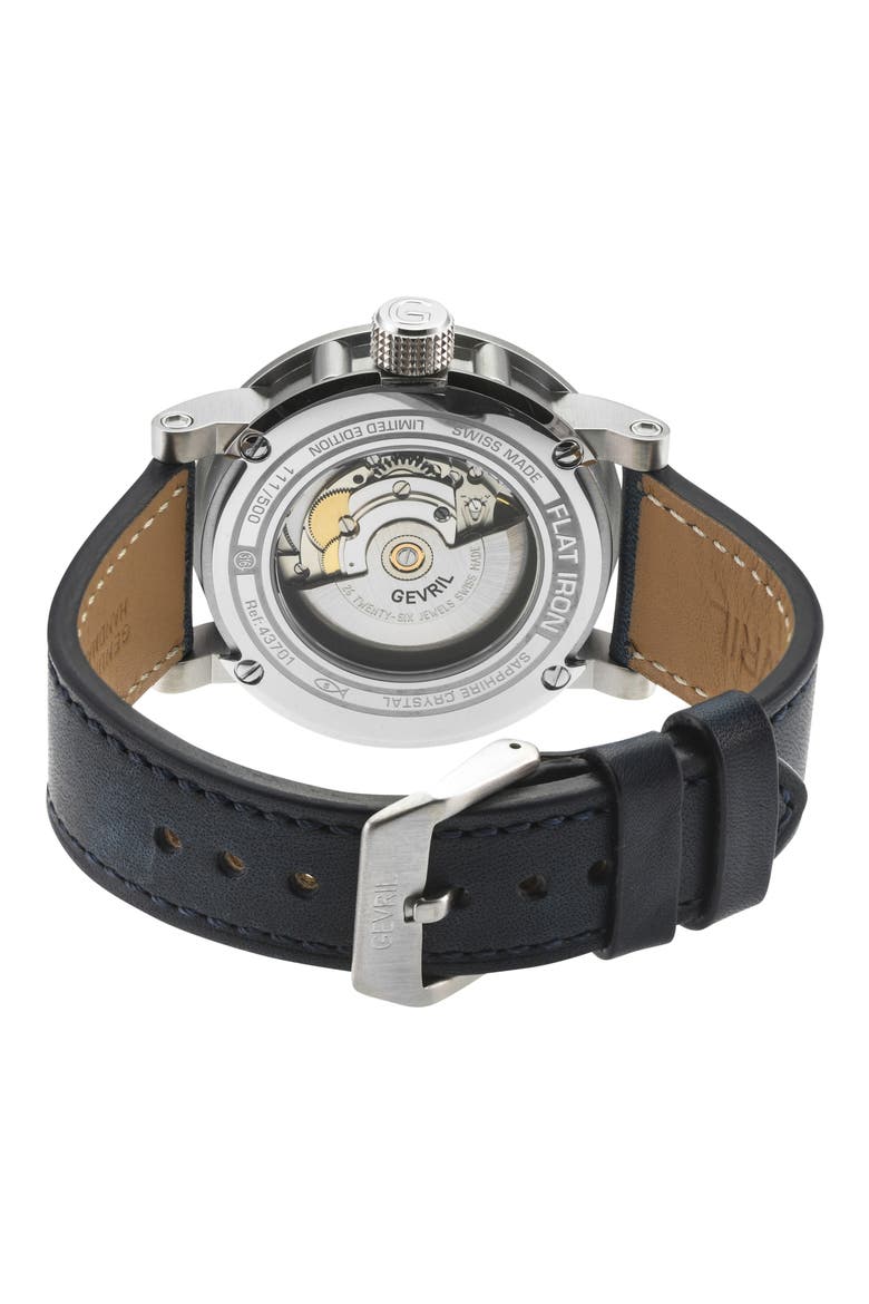 Flat Iron Limited Edition Leather Strap Watch, 42mm, Alternate, color, BLUE