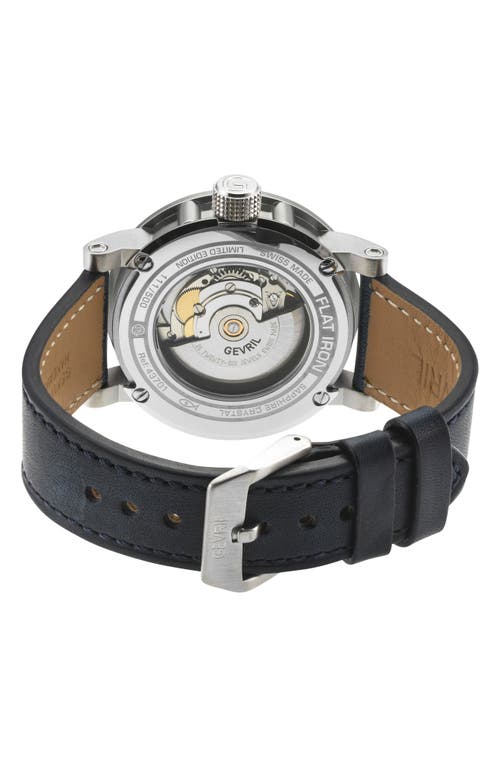 Gevril Flat Iron Limited Edition Leather Strap Watch, 42mm In Blue