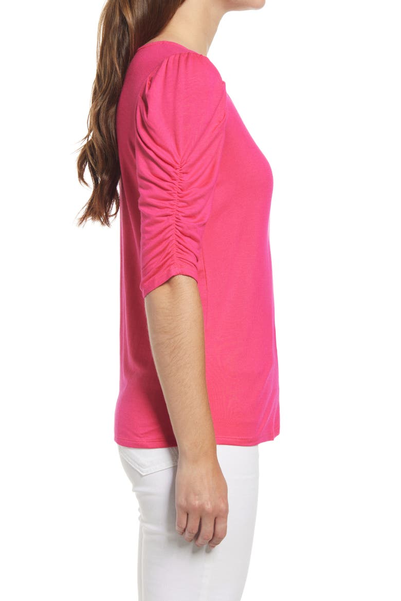 Ruched Sleeve Top, Alternate, color, BRIGHT PINK