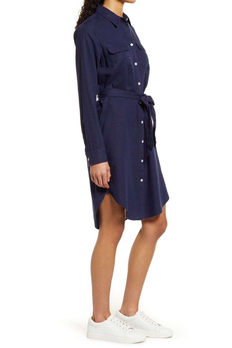 Linen Blend Shirtdress, Alternate, color, NAVY PEACOAT