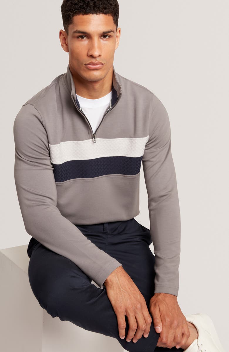 Ted Baker Viktoro Chest Stripe Quarter Zip Pullover, Alternate, color, Dark Grey