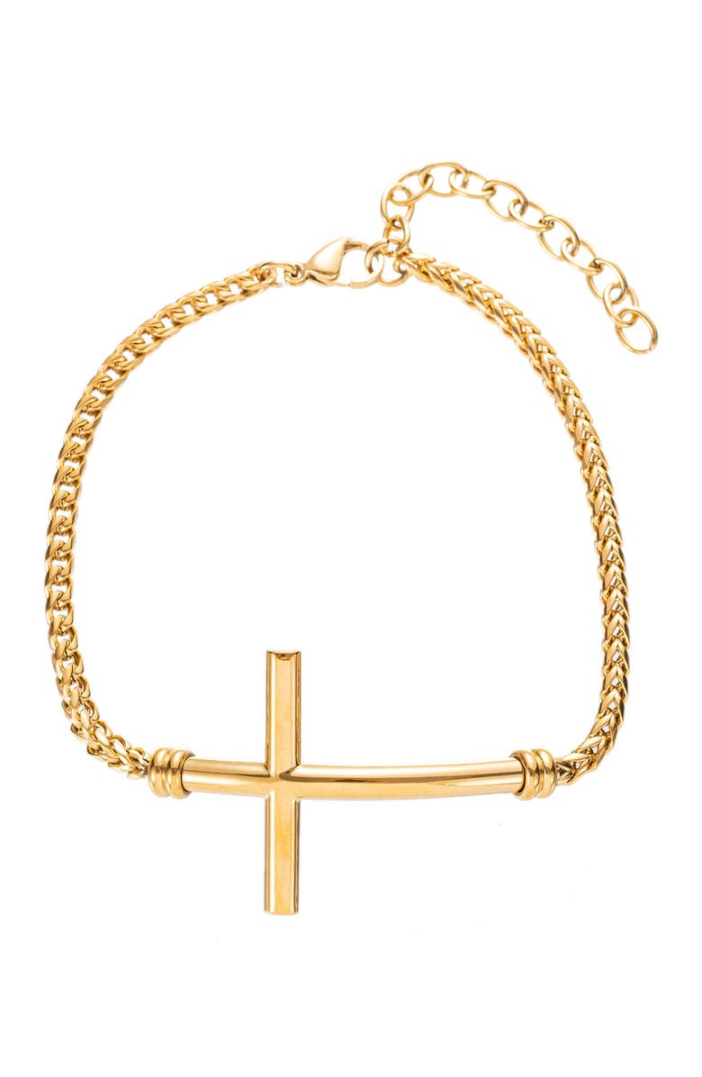 EYE CANDY LOS ANGELES Carson Cross Titanium Chain Link Bracelet, Main, color, Gold