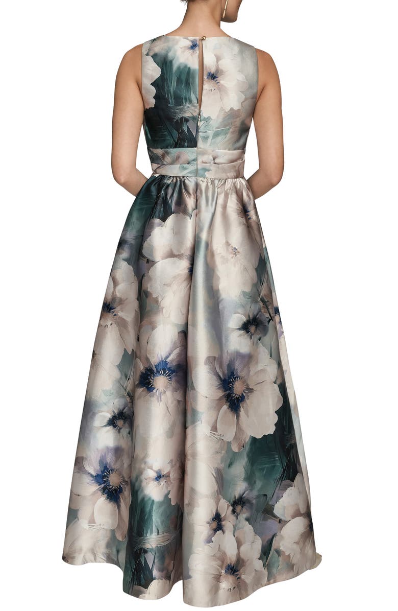 Donna Karan New York Floral Plunge Neck Ball Gown, Alternate, color, Laurel Multi