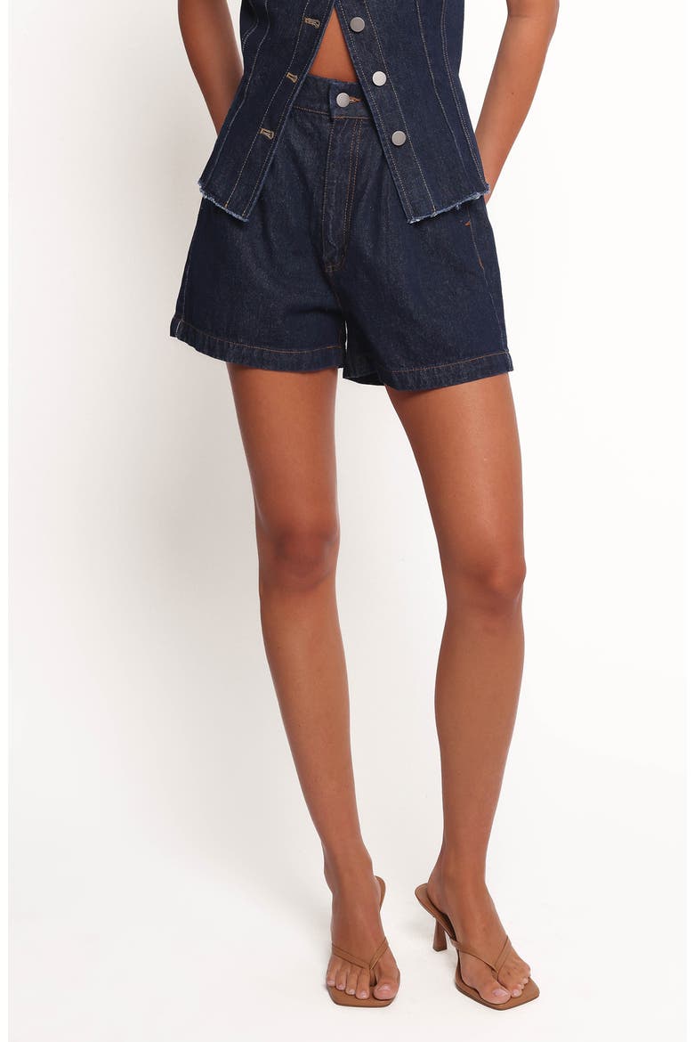 Nylah Pleated Denim Shorts, Main, color, MID DENIM