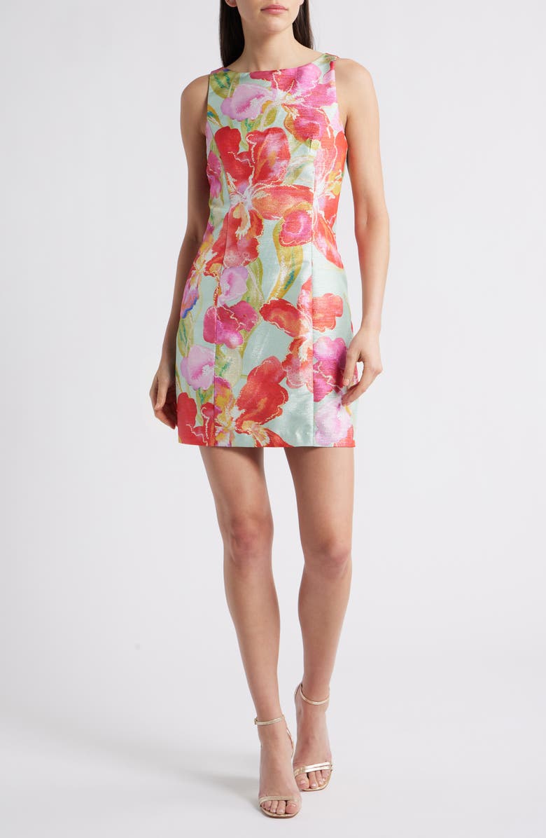 Hutch Ren Floral Jacquard Minidress, Main, color, Mint Orchids