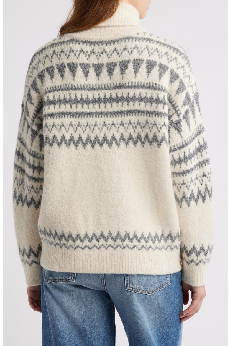 Fair Isle Turtleneck Relaxed Fit Sweater, Alternate, color, CREAM GREY