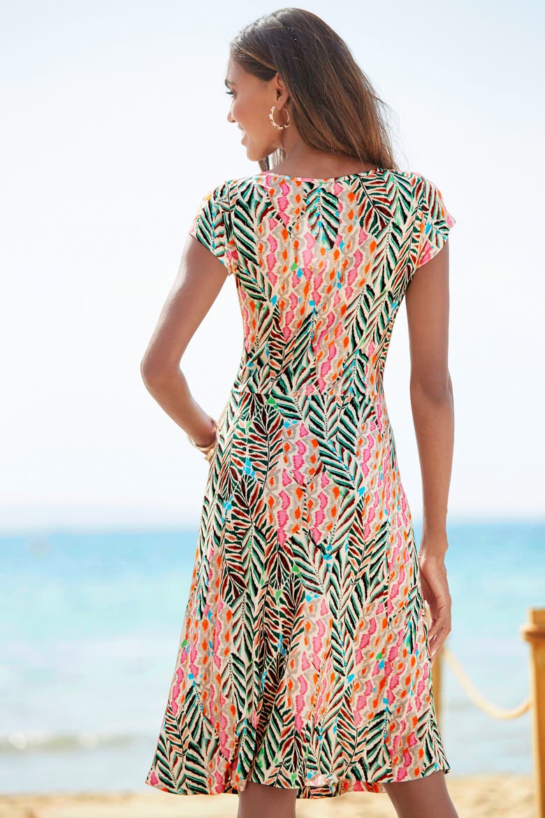 Ruched V-Neck Dress, Alternate, color, Multi Print