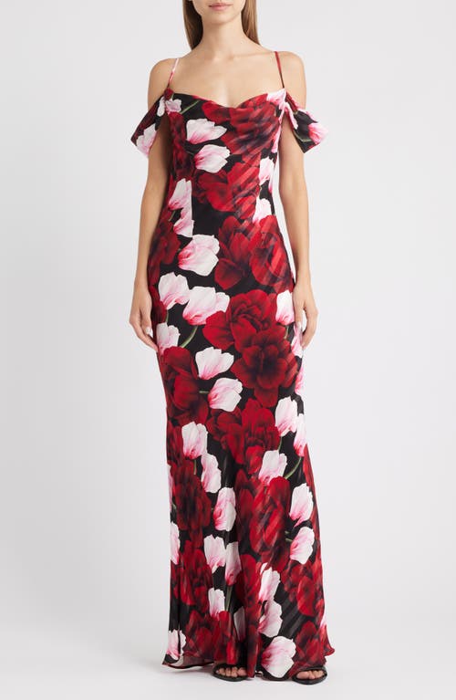Sonya Moda Del La Mer Drape Cold Shoulder Gown In Multi