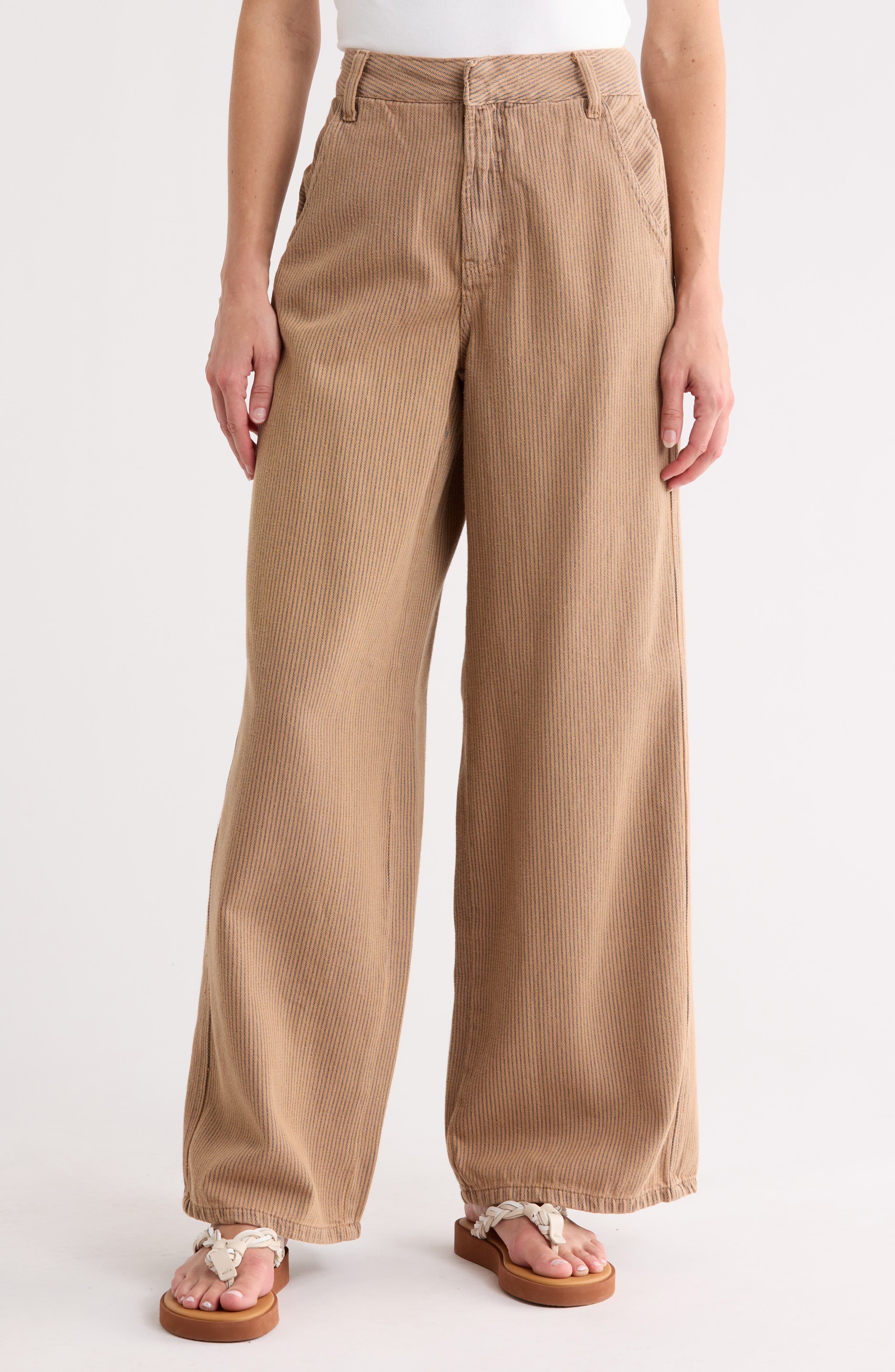 DRESS TO Wide Leg Stripe Cotton Pants