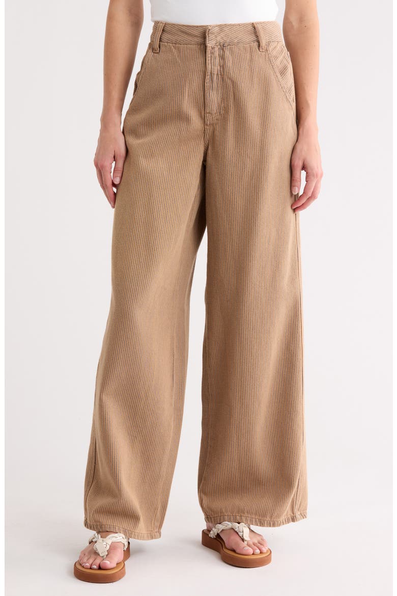 Wide Leg Stripe Cotton Pants, Main, color, BEIGE STRIPES