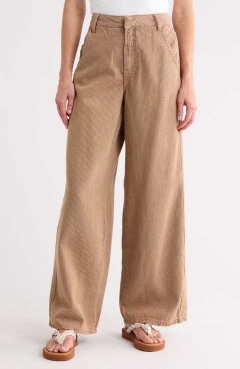 Wide Leg Stripe Cotton Pants