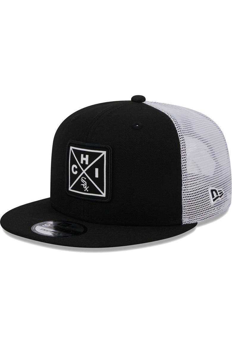 Men's New Era Black Chicago White Sox Vert Squared Trucker 9FIFTY Snapback Hat, Main, color, Black