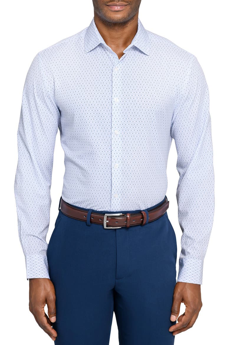 Slim Fit Duo Geo Print Performance Dress Shirt, Main, color, WHITE/ BLUE
