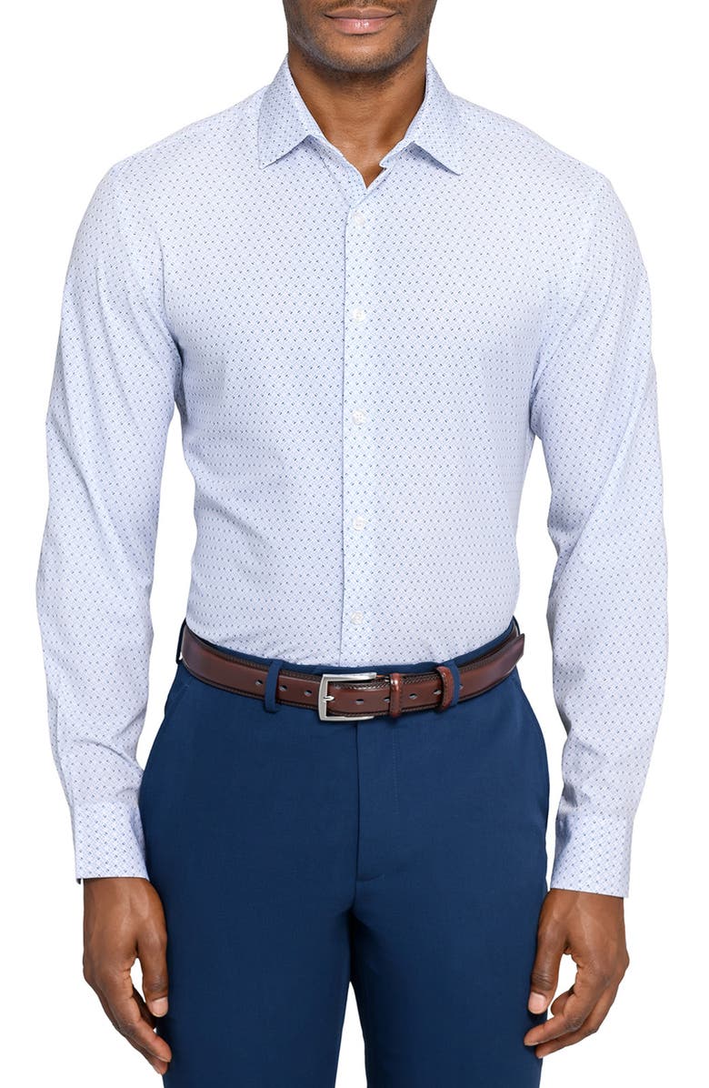 W.R.K Slim Fit Duo Geo Print Performance Dress Shirt, Main, color, White/ Blue