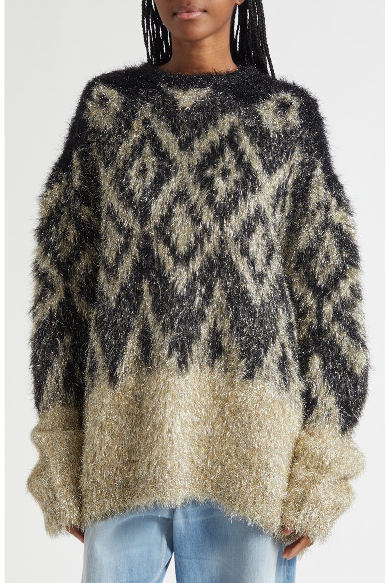 Kinai Metallic Tinsel Fair Isle Sweater, Alternate, color, BLACK/ GOLD