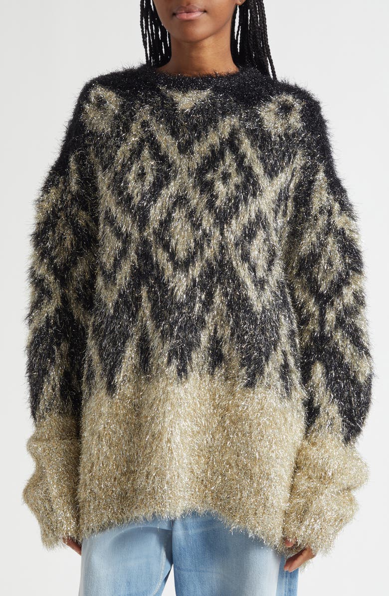 Acne Studios Kinai Metallic Tinsel Fair Isle Sweater, Alternate, color, Black/ Gold