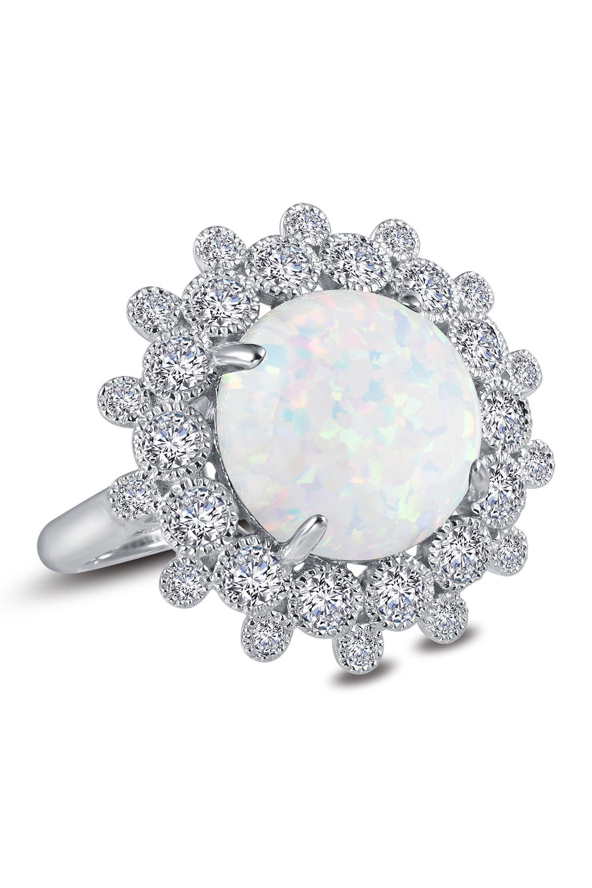 Lafonn Platinum Plated Sterling Silver Simulated Diamond & Simulated Opal Art Deco Ring