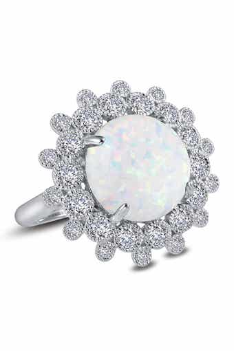 Lafonn Platinum Plated Sterling Silver Simulated Diamond & Simulated Opal Art Deco Ring