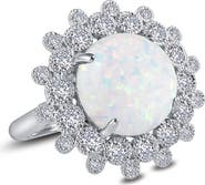 Lafonn Platinum Plated Sterling Silver Simulated Diamond & Simulated Opal Art Deco Ring