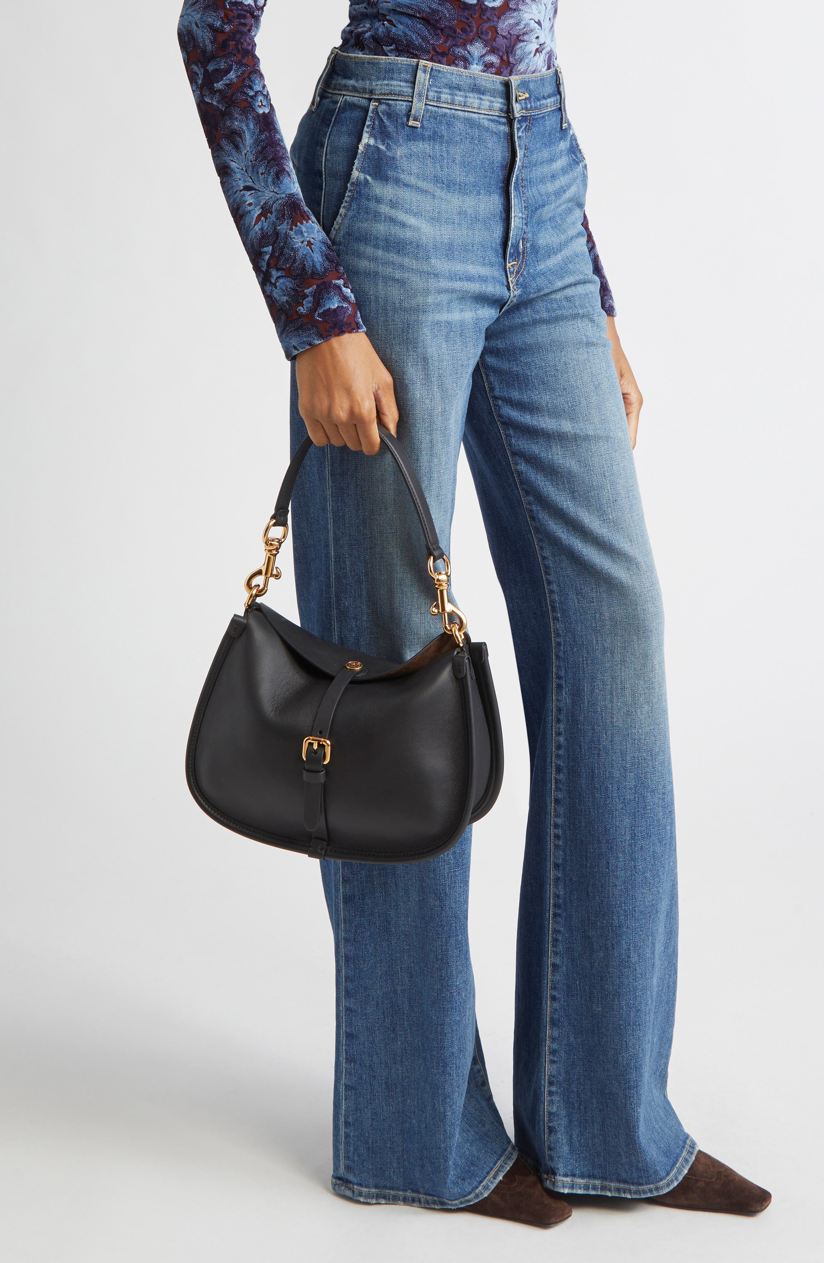 Etro Leather Hobo Bag, Alternate, color, N0000 Black