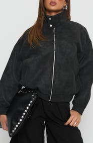 Princess Polly Ellissa Faux Suede Bomber Jacket