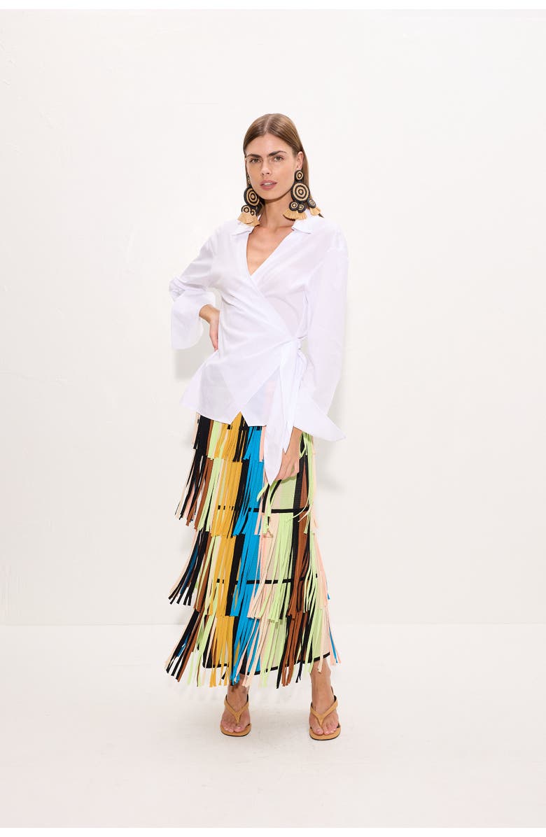 SIMONMILLER Anya Poplin Wrap Top, Alternate, color, Macadamia