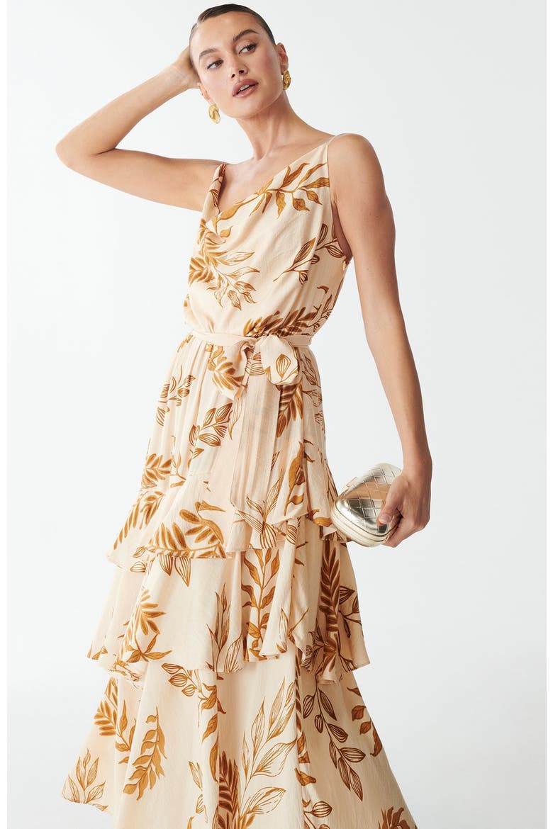 Brianna Midi Dress, Alternate, color, Golden Palms