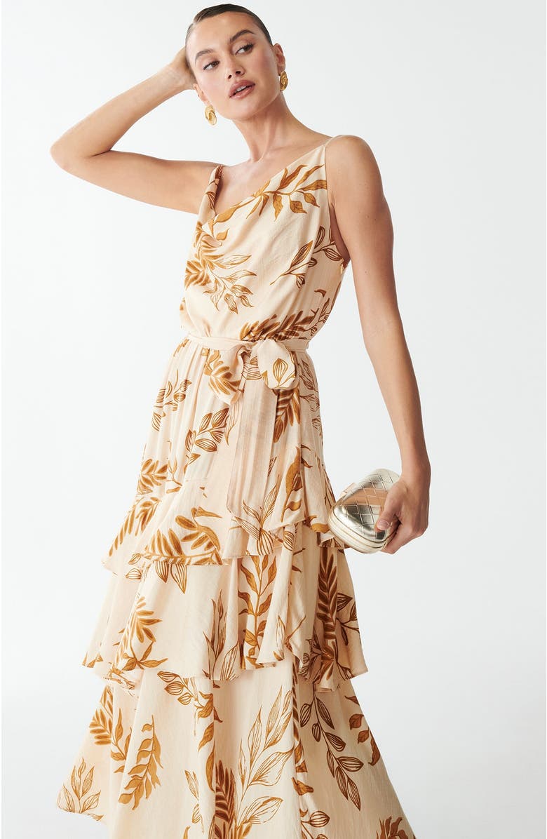 SAVEL Brianna Midi Dress, Alternate, color, Golden Palms