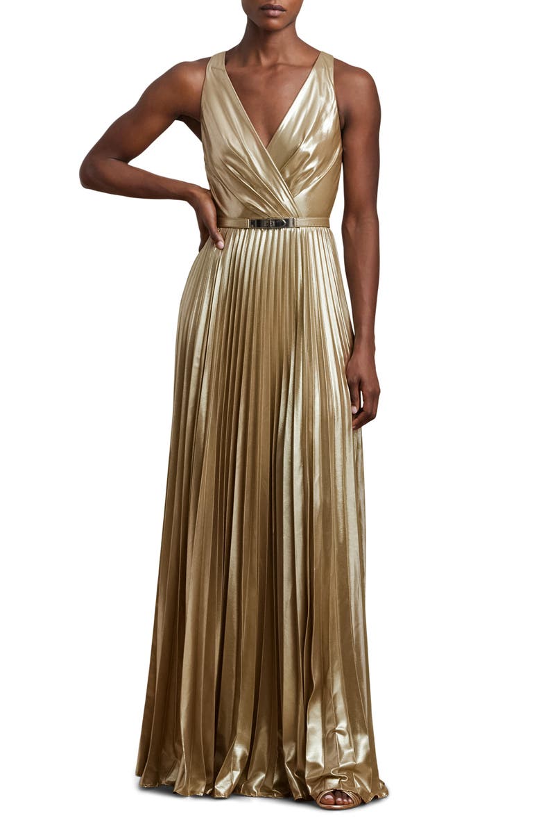 Lauren Ralph Lauren Pleated Metallic Chiffon Gown, Main, color, 