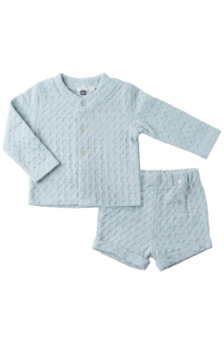 Little Fragile Boy Textured Waffle Button Front Top & Shorts Two Piece Set, Main, color, Cool Sky