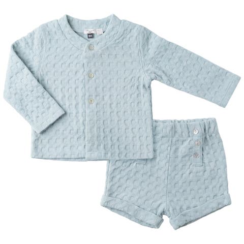 Boy Textured Waffle Button Front Top & Shorts Two Piece Set (Baby)