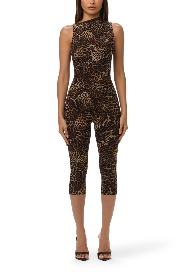 Leopard Print Asymmetrical Neck Capri Jumpsuit, Main, color, SPOTTED LEOPARD