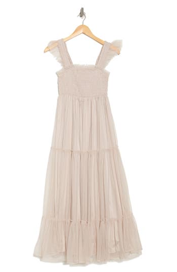 Shop Wishlist Ruffle Tulle Overlay Tiered Maxi Dress In Champagne