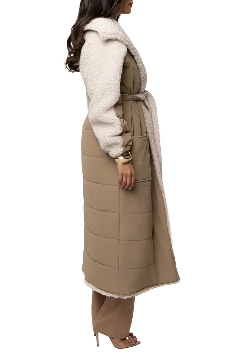 JLUXLABEL Quilted Longline Coat with High Pile Fleece Lining, Alternate, color, Beige
