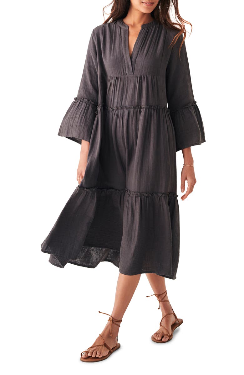 Faherty Vida Dream Cotton Gauze Tiered Midi Dress, Main, color,
